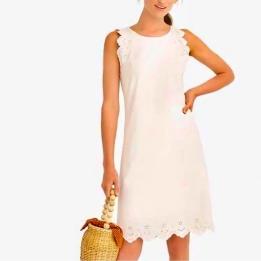 J Crew Sleeveless White Eyelet Trim Dress